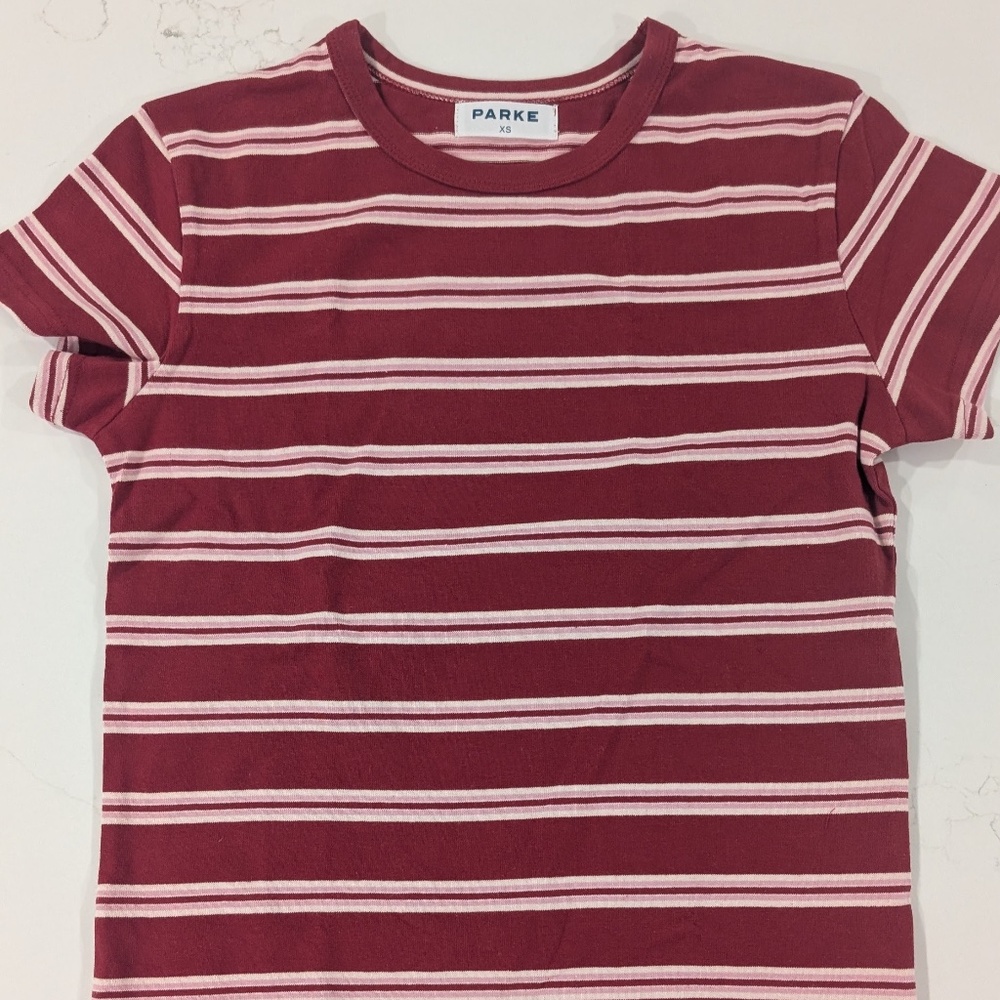 Parke Amour Striped T-Shirt XS Red Pink New With Tags Cotton Short Sleeve Tee